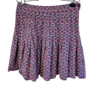 Vtg Pleated Mini Skirt Women's Sz 14 Floral‎ Roses Multi Pink Blue Side Zip